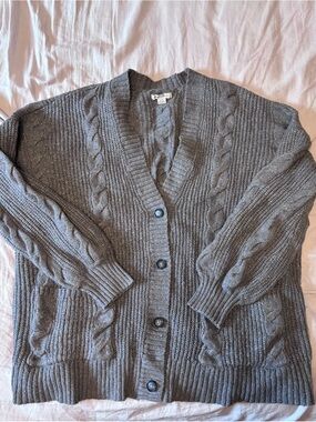 American Eagle Outfitters Gray Cable-Knit Button Cardigan